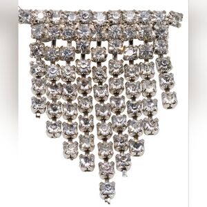 Art Deco Clear Crystal Dangling Brooch Pin, Rhodium Plated, Early 1900s Brooch